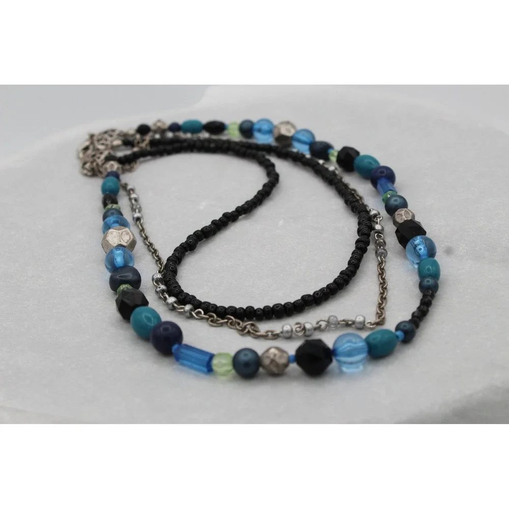 Teal Bead 3-Strand Necklace, Vintage Design House Jewelry